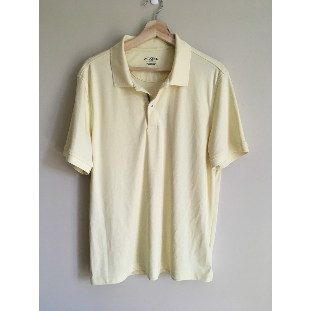 UNTUCKit Damaschino Pale Yellow Supima Cotton Polo Shirt Mens Large Wrinkle Free